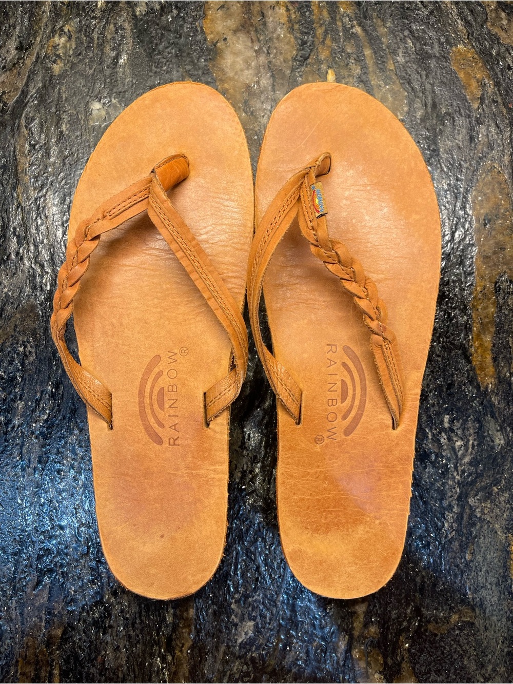 Rainbow Brand Tan Flirty Braidy Leather Thong Sandals for Women